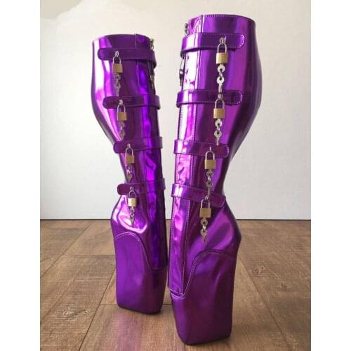 Purple Ballet Boots For Ladies Wedge Wide Calf Thigh High Boots Multi Colors Sexy Fetish Heels Female Booties