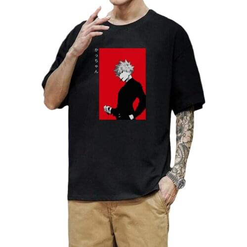 My Hero Academia Anime T-Shirt Bakugou Kawaii Graphic Clothes Summer Cotton Casual Men Clothing Oversized Streetwear Camisetas