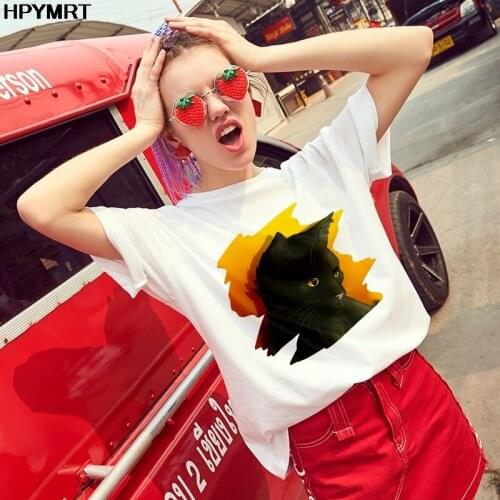 Kawaii Cat Printed Women T-Shirt Harajuku Summer Short Sleeve TShirts Cartoon Cute Graphics Oversized T Shirt Female Clothes Top