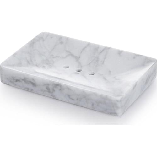 Smooth Shiny Real Natural Marble Soap Dish Box/Makeup Sponge Holder with Draining Hole