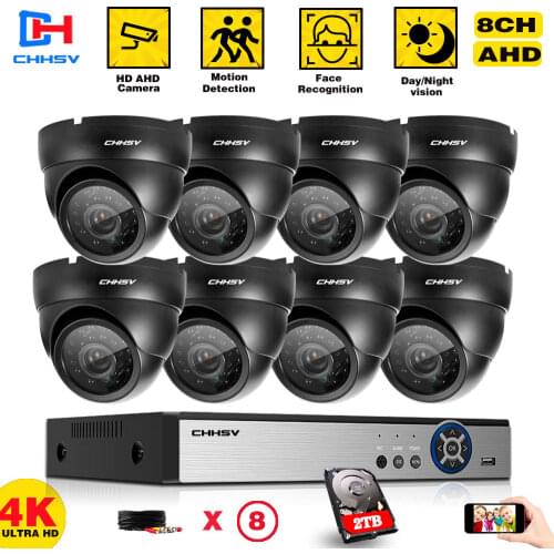 H.265 CCTV DVR Home Security Camera System 4K 8CH AHD DVR Kit Face Detection Dome Video Surveillance IP66 Camera System Set 8MP