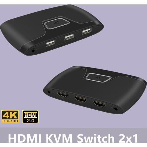 HDMI KVM Switch 4K 30Hz Ultra HD Metal Case 2 Input 1 Output Screen Switcher Shared Keyboard Mouse Printer KVM Switch HDMI