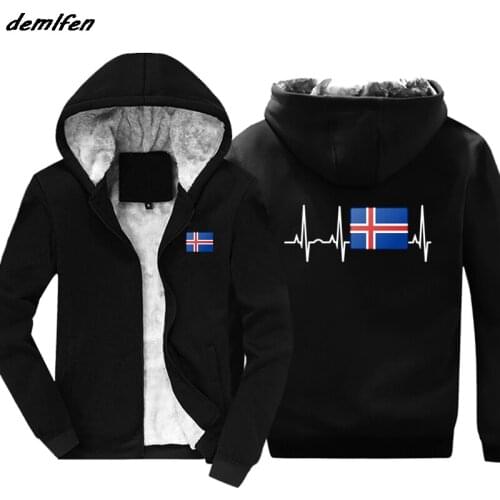 Winter Fashion Hot Iceland Flag hoodie Icelandic Heartbeat Gift Jacket Men Keep warm zipper hoody Sweatshirt Harajuku