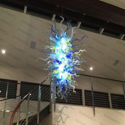 Hand Blown Glass Crystal Chandelier Nordic Colors LED Art Pendant Lamp Blue 60 by 120 CM Indoor Lighting
