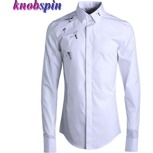 Classic Business male Dress Shirt Fashion Embroidery Slim casual Shirts High quality 80% Cotton Solid color Camisas male