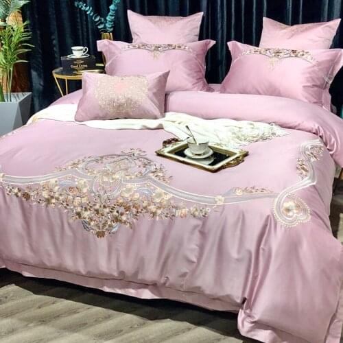Pink luxury Royal 100S Egyptian cotton Embroidery Bedding sets Queen King Wedding Duvet cover Bed sheet set Pillowcases 4/6pc