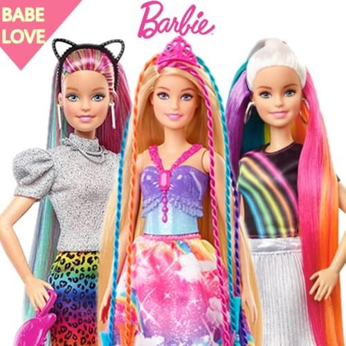 Original Barbie Doll Set Gift Box Rainbow Rapunzel Girls Play House Grooming Toys For Birthday Gift FXN96