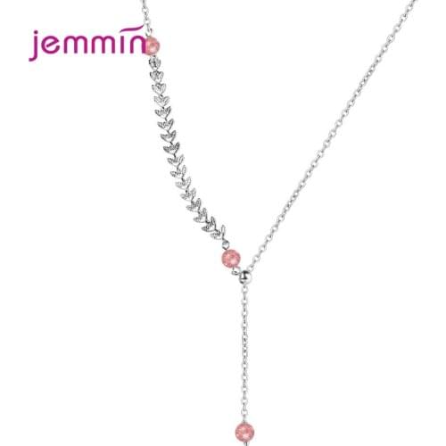New Design 925 Sterling Silver Wheat Leaves Pink Strawberry Beads Pendant Necklaces or Women S925 Fine Jewelry Lover Gift
