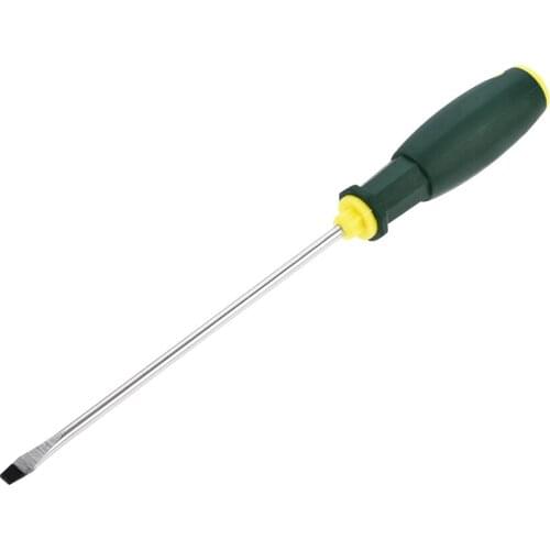 Uxcell 6.5mm Slotted Magnetic Screwdriver 8" Round Shaft Non Slip Green+Yellow Handle for DIY Automotive and General Repairs