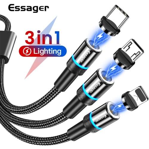 Essager 3 In 1 Magnetic Micro USB Cable For iPhone Samsung Xiaomi 3in1 Multi Magnet Charger Fast Charging USB Type C Cable Cord