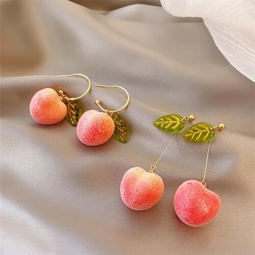 IOY IRENE Simulation Peach Earrings Cute Romantic Contracted Acrylic Leaves Tassel Drop Earrings for Women New Jewelry ER512