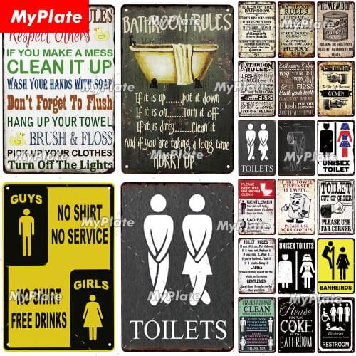 [MyPlate] Bathroom Rules Vintage Metal Sign Plaque Toilets Tin Sign Wall Decor For Pub Club Man Cave Bar Decoration Tin Plates