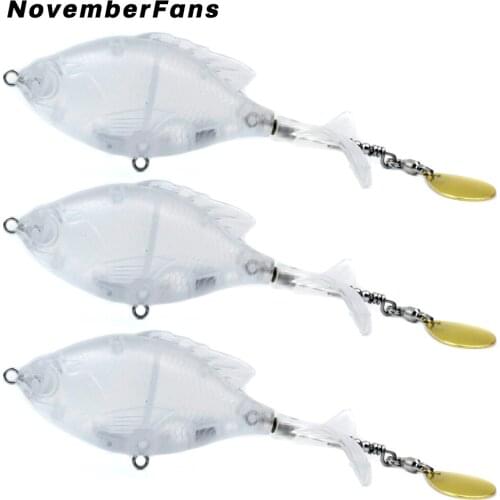NovemberFans 3pcs/lot Unpainted Topwater Lures 9.5cm 15g Rotate Tails with Blade Spoon Popper Bait Fishing Tackle Lures