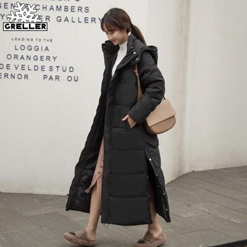 GRELLER 2020 New X-long Hooded Parkas Fashion Winter Jacket Women Casual Thick Down Cotton Winter Coat Women Warm Outwear Female