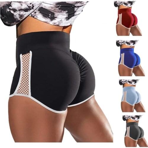 2021 New Summer European and American Womens Plus Size Sexy Solid Color High Waist Sports Running Tight Hip Shorts Female