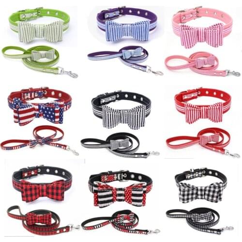 New Double Layer Cloth Pet Bowknot Collar Flag Dog Collar Leash Rope for Teddy Chihuahua Pug Small Middle Large Dog Cat