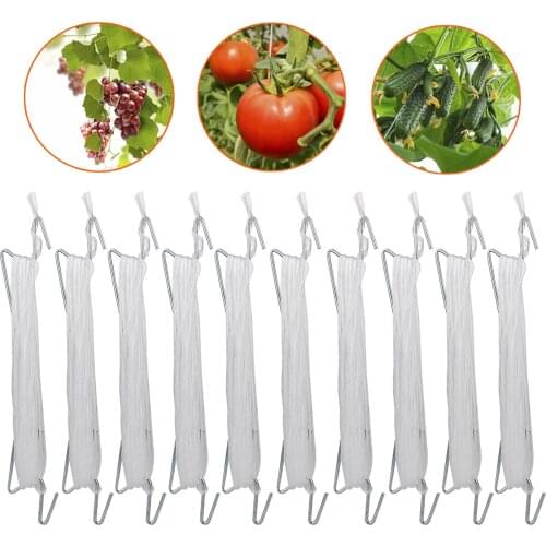 10pcs Garden Plant Support Tomato Support J Hook Tomato Plant Holder Binder Vegetables Clamp Anti-crush Hooks Rope Length 18m
