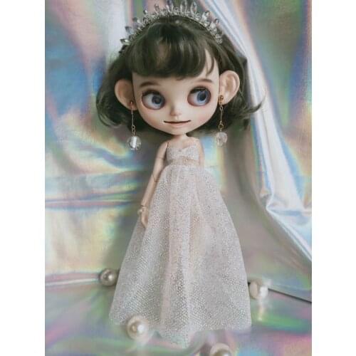Blythes size doll dress super fairy white bubble sleeve condole belt wedding dress wrap hip skirt 3 doll accessories