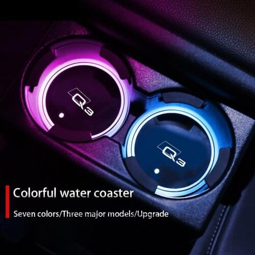 7 Colorful USB Led Atmosphere Light Cup Luminous Coaster Holder For Audi Q3 F3B 8UB 8UG Auto Accessories
