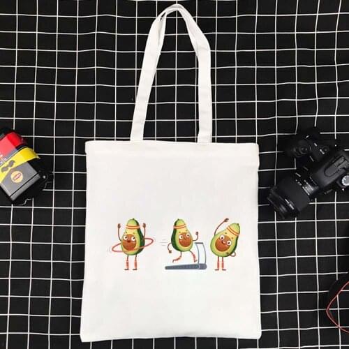 Portable Bag Female Reusable Foldable Shoulder Bag Eco-friendly Shopper Bag Avocado Pattern Handbag White Shopping Bag Bolsos
