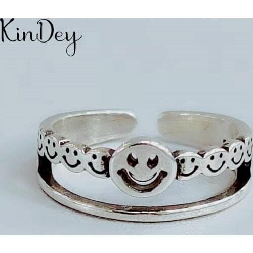 Exaggerated Silver Color Smile Rings For Women Engagement Jewelry Girls Open Finger Rings