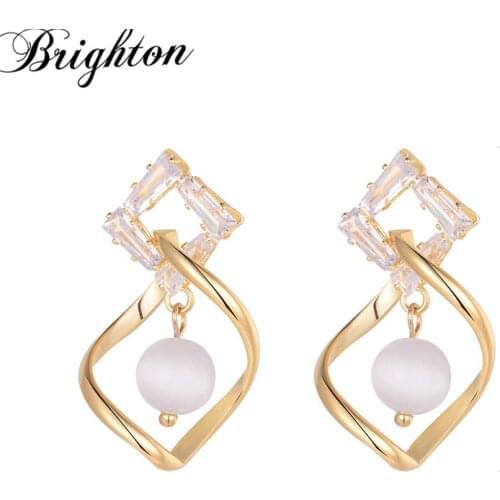Brighton Trendy Opal Geometric Drop Earrings Shinny Crystal Twisted Metal Brincos Party Unusual Jewelry For Women Girl Gift 2021