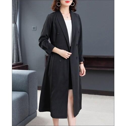 Mid-length windbreaker autumn Female double-breasted V-neck noble elegant lady thin Elegance Slim high waist windbreaker D141