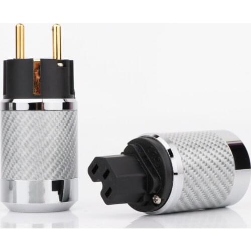 Hi-End Carbon Fiber Gold Plated European Standard AC Power Plug IEC Female Plug CF-WH/BK-EU-GD
