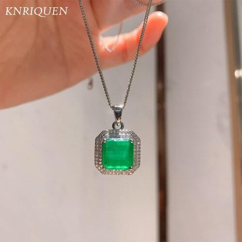 Vintage Silver 925 Jewelry Sets 8*8MM Created Emerald Gemstone High Carbon Diamond Necklace Earring Wedding Fine Jewel For Women