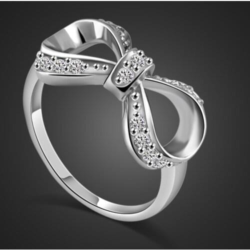 Authentic 100% 925 Sterling Silver Ring Fashion Sweet style shiny bow Zircon CZ Woman Ring Wedding Charmin Jewelry Gift