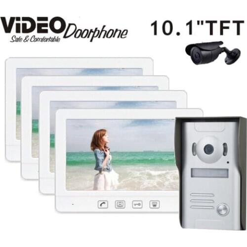 ZHUDELENew Arrival Luxury Large10.1"Video Door Phone,Waterproof Explosion-proof 700TVL IR Camera,Support Extra CCTV Camera 1 V 4