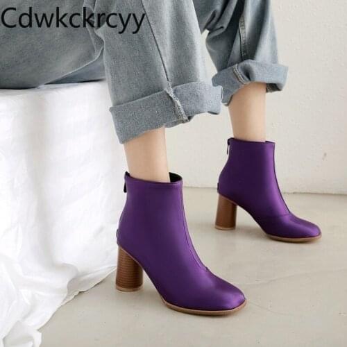 Winter The New fashion Square head Round heel Martin boots Sexy purple Plus cashmere Keep warm High heel Women boots size 34-48