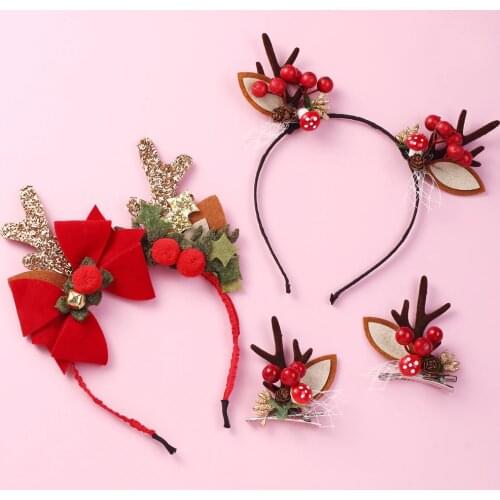 12pc/lot Christmas headband Reindeer Antlers Headband Girls Headbands Hair Accessories Kids Party Cosplay HairBands Headbands