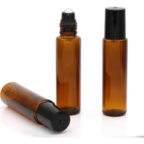 15ml Empty Brown Roll On Glass Essential Oil Bottle Cosmetic Liquid Container With Roller Ball LX2546