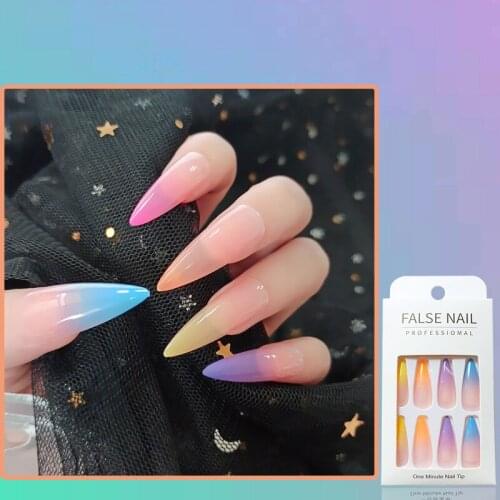 24pcs Gradients Wear Long Paragraph Fashion Manicure Patch False Nails Save Time Wearable Jelly Nail Patch SK88