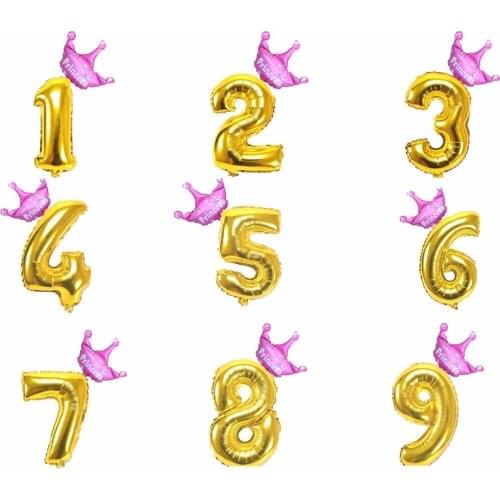 40 inch Gold Number figure foil Balloons 1 2 3 4 5 6 7 8 9 Years old kid boys girls Birthday Crown Foil Balloon Decoration favor