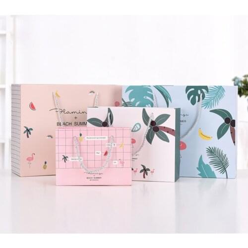 6pcs 19.5x8.5x15cm High-grade Small Pink Fresh Packing Bag Birthday Flamingo Gift Bag Portable Paper Bag Simple Paper Bags