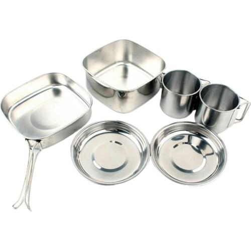 6x/Pack Steel Cookware Portable Picnic Cooking Stock Pot Soup Tableware Sets