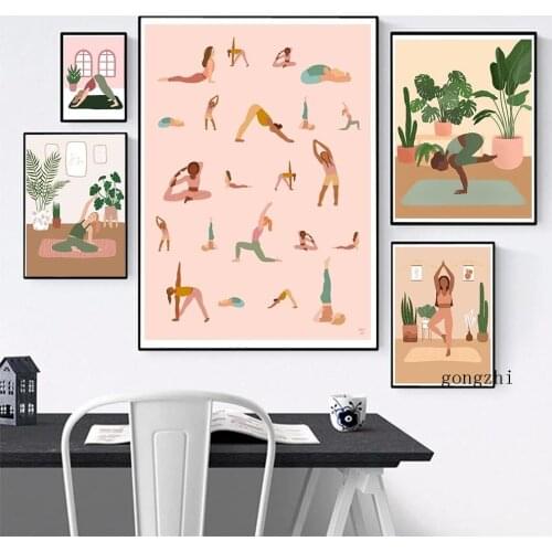 Yoga Fitness Abstract Nordic Posters Inspirational Girl Canvas Painting and Prints Wall Art Pictures for Living Room Home Decor