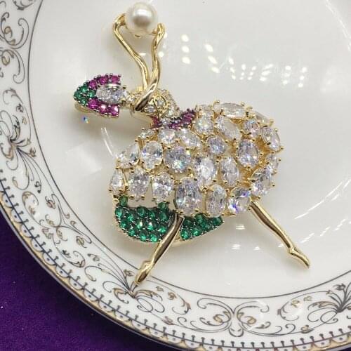 Ballerina ballerina brooch lady girl turban hat chest bouquet zircon micro inserter brooch Accessories Fashion Accessories