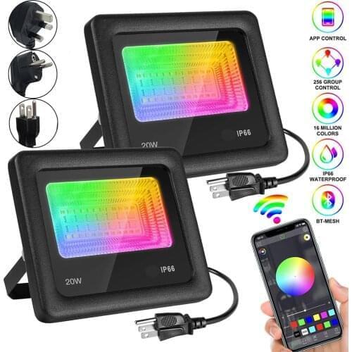 Bluetooth RGB LED Flood Lights Outdoor Waterproof LED Street Lamp Landscape Outdoor Lighting Dimmable Garden Lights Floodlights