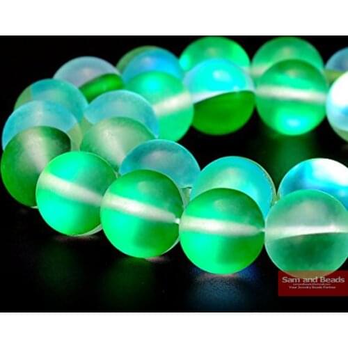 A grade Austria Crystal Synthesis Glitter Green Moonstone Beads For Bracelet Necklace Making 6/8/10/12 mm Strand 15