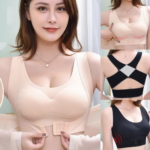 2021 New Woman Gathering Adjustable Bra Without Steel Ring Front Buckle Beautiful Back Solid Color Underwear Brassiere #3