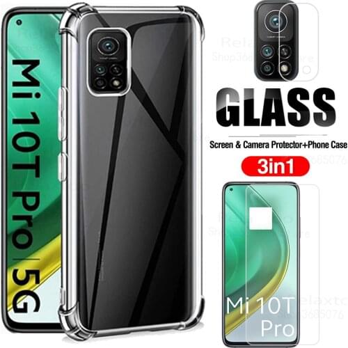 Case & Glass on Mi 10T Pro Airbag Case for xiaomi mi 10t pro Armor Back Cover Mi10TPro Xiao Mi 10T Pro 10 t pro Silicon Cover
