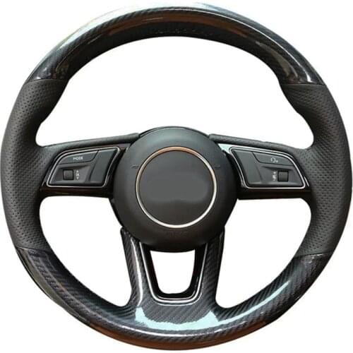 Car Steering Wheel Cover Hand-Stitched Soft Black Carbon Fiber Leather For Audi A3 2017-2019 A4 2017-2019 A5 2018-2019 S5