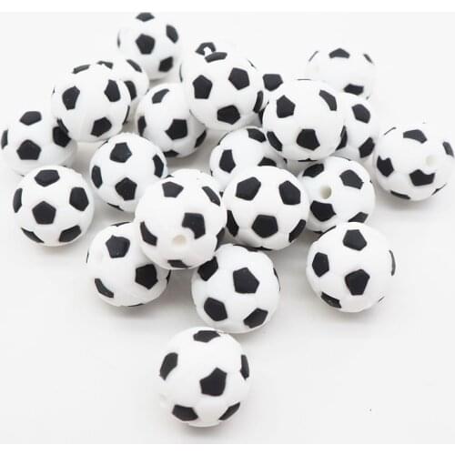 Chenkai 50PCS Silicone Soccer Teether Beads DIY Football Cartoon Baby Chewing Pacifier Dummy Sensory Jewelry Toy Making Beads