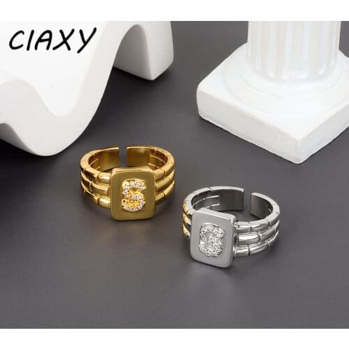 CIAXY 925 Sterling Silver English Letter Rings for Women Personality Retro Chain Opening Adjustable Ring Hip-hop Jewelry