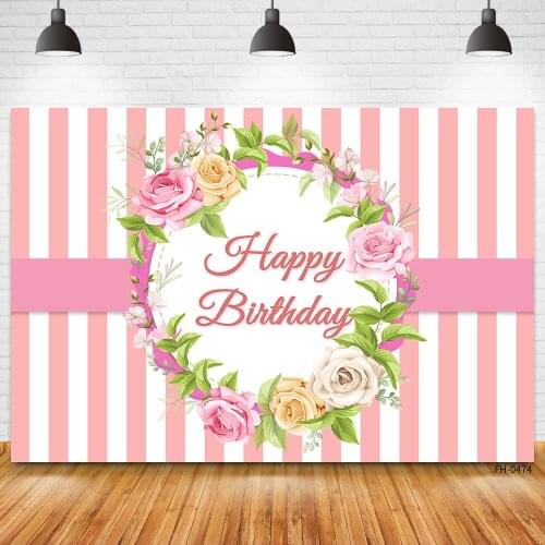 Birthday Party Custom Banner Backdrops Props Flower Red Stripe Photography Backgrounds For Newborn Baby Photo Child Photophone