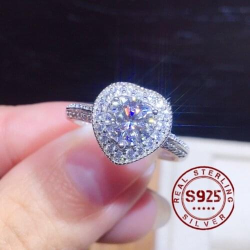 Fine Jewelry Heart Shaped Diamond Rings for Women Adjustable Sterling Silver 925 Ring Engagement Wedding Gemstone Birthday Gift
