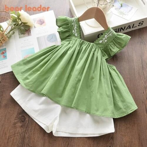 Bear Leader Summer Baby Girls Clothes Suit Toddler Girl Clothes Baby Girl Outfit Embroidered T-shirt Tops Shorts Pants 2Pcs Set